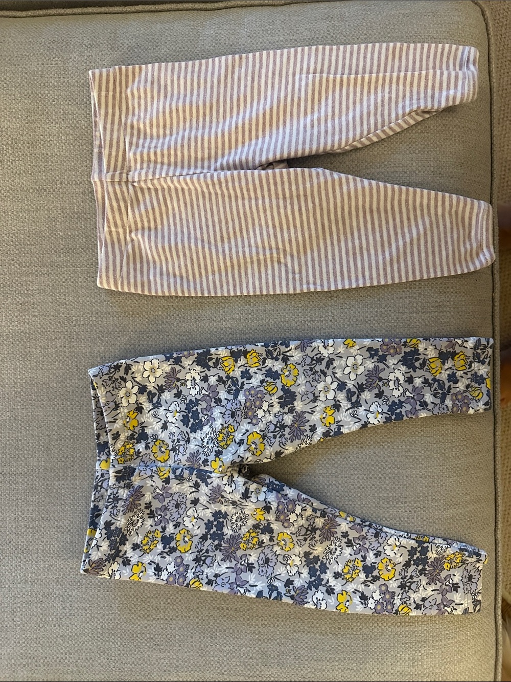 Kids' Floral and Striped Cotton Leggings - Yellow & Pink